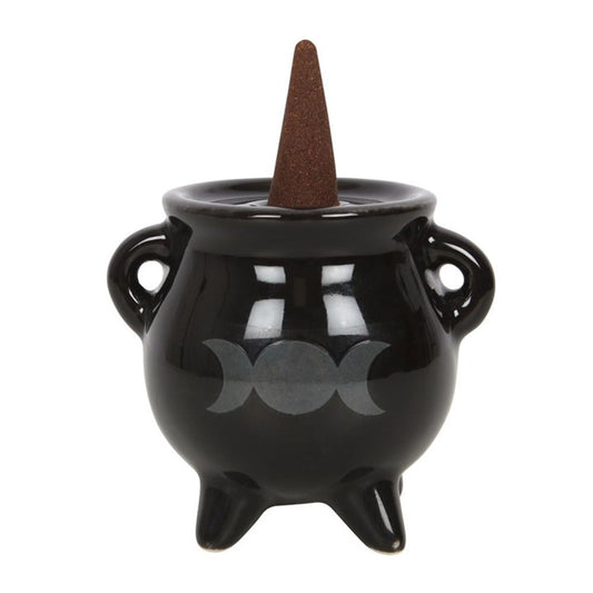 Triple Moon Cauldron Ceramic Incense Holder