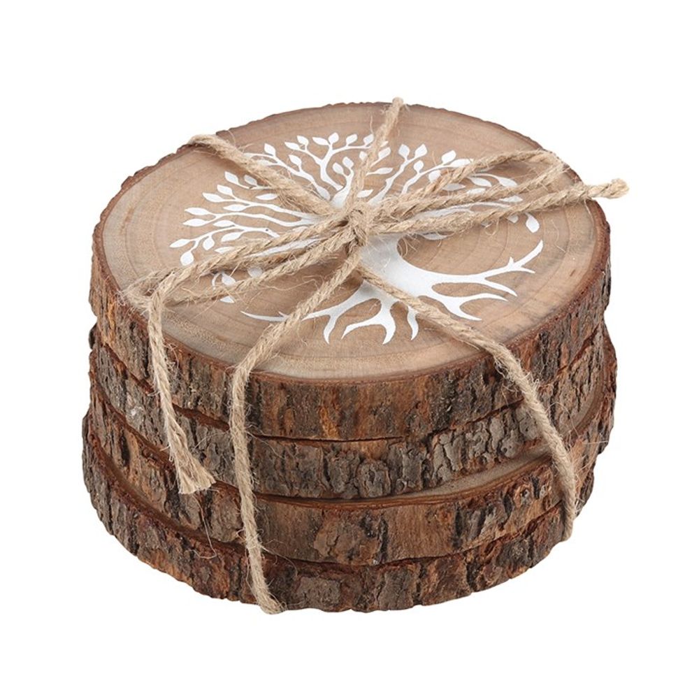 Tree of Life Wood Slice Coaster Set