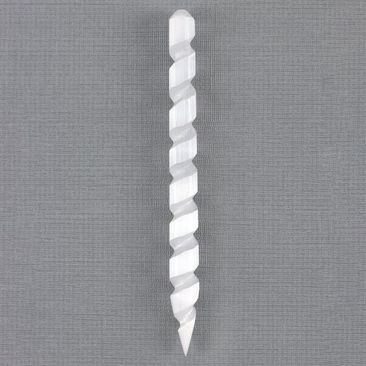 Round Point Selenite Spiral Wand